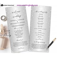 Silver Diamonds Wedding Programs tea length,Silver Wedding Program template,(015w)